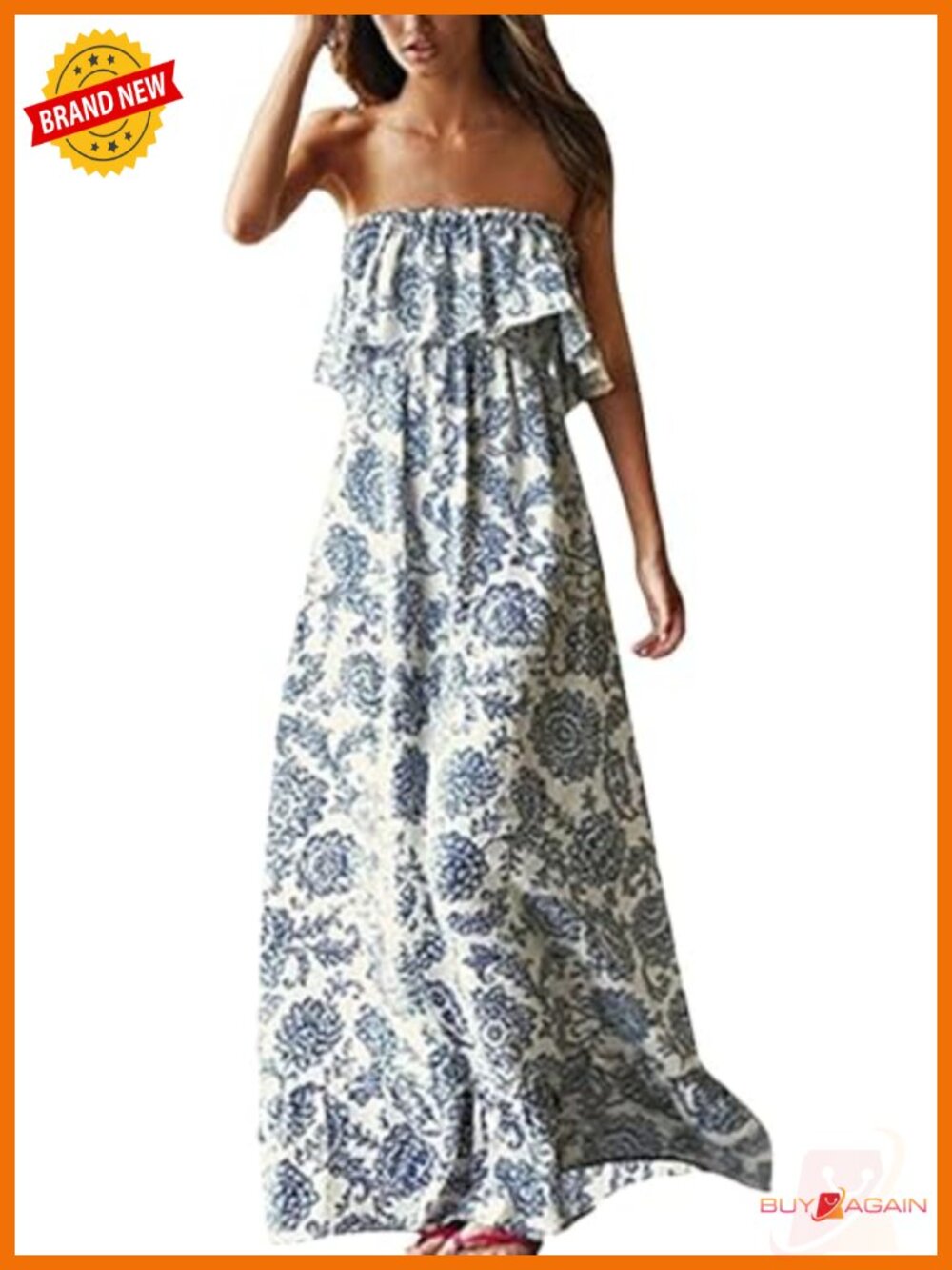 Off Shoulder Maxi Dress Boho Ruffle Strapless Sundress